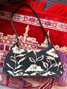 Liz Claiborne Black and Cream Floral Mini Shoulder Bag